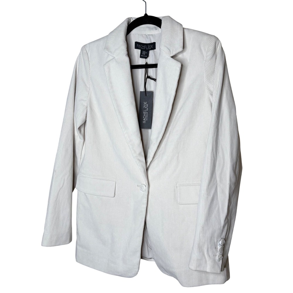 NEW Rachel Zoe Womens XS Corduroy Blazer Cream Off-White Single Button Jacket